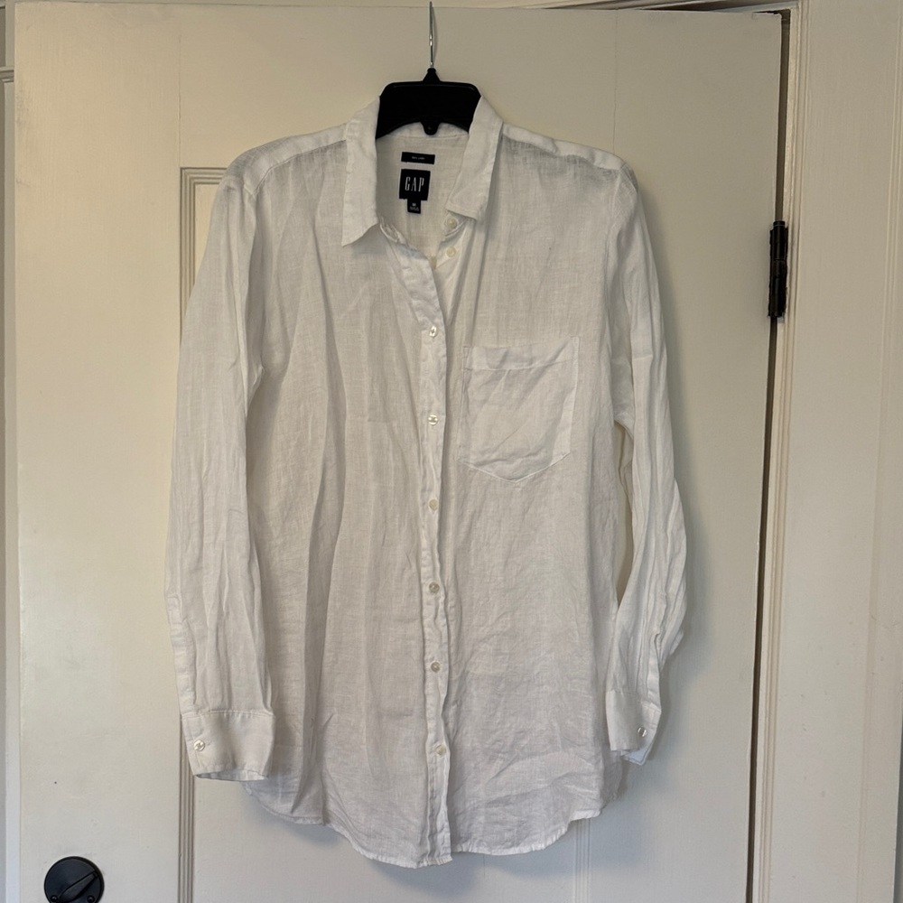 GAP Women’s Classic White Linen Button Down Shirt Medium M